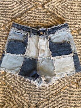 Wild Fable Patchwork Two-Tone Denim Shorts - Light & Dark Blue Sz 2